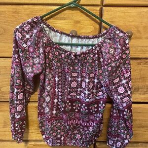 Children’s Place Girls Floral Patchwork Top - Pink and Purple